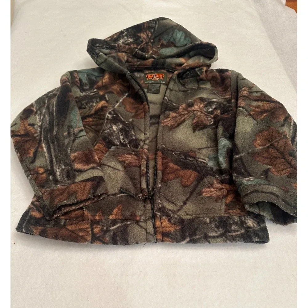 Trail Crest Camo Jacket Kids Size 6  Fleece Full Zip Hooded Hunting Outdoor Boys
